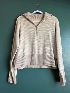 Cream Half-Zip Hooded Women's Sweater